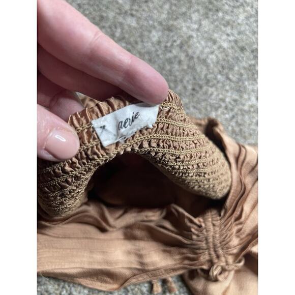 Aerie Mini Skirt Copper Color Pebble Look Material Elastic Waist Womens Size XL - Picture 4 of 8